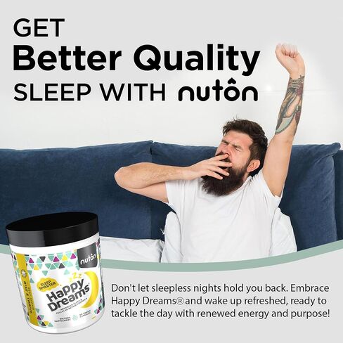 Nuton Happy Dreams مكمل المساعدات الطبيعية للنوم والحيوية الخلوية - مساعدات الميلاتونين للبالغين ، حليب إطلاق الوقت مع ETAs الهليون ، L -serine و entron ، 60 كبسولات الخضار in Saudi Arabia