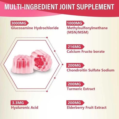 2 Packs 3000MG Glucosamine Chondroitin Gummies - Extra Strength Joint Health & MSM Elderberry Natural Joint Support Supplement, Flexibility, Antioxidant Immune Support for Adults, 120 Gummies in Saudi Arabia
