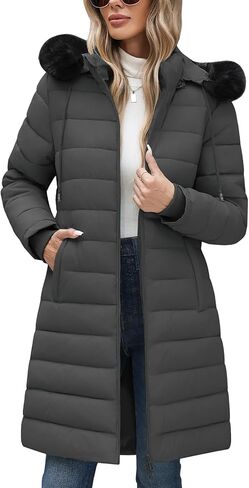 سترة Yusongirl Womens Long Puffer دافئة في فصل الشتاء معطف مقاومة للماء مقنعين معطف منتفخة مبطنة in Kuwait
