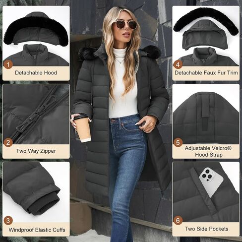 سترة Yusongirl Womens Long Puffer دافئة في فصل الشتاء معطف مقاومة للماء مقنعين معطف منتفخة مبطنة in Kuwait