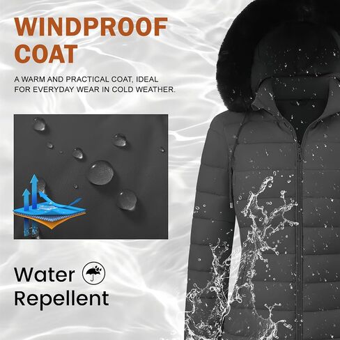 سترة Yusongirl Womens Long Puffer دافئة في فصل الشتاء معطف مقاومة للماء مقنعين معطف منتفخة مبطنة in Kuwait