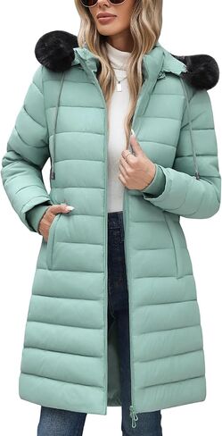 سترة Yusongirl Womens Long Puffer دافئة في فصل الشتاء معطف مقاومة للماء مقنعين معطف منتفخة مبطنة in Kuwait