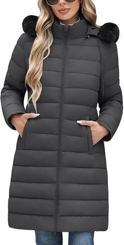 سترة Yusongirl Womens Long Puffer دافئة في فصل الشتاء معطف مقاومة للماء مقنعين معطف منتفخة مبطنة in Kuwait