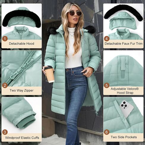 سترة Yusongirl Womens Long Puffer دافئة في فصل الشتاء معطف مقاومة للماء مقنعين معطف منتفخة مبطنة in Kuwait