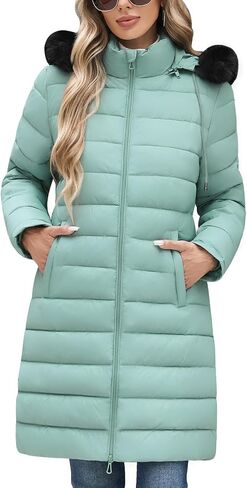 سترة Yusongirl Womens Long Puffer دافئة في فصل الشتاء معطف مقاومة للماء مقنعين معطف منتفخة مبطنة in Kuwait
