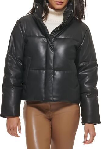 Levi's Women's Vegan Leather Quilted Short Puffer Jacket in Saudi Arabia