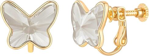 EVEVIC Austrian Crystal Butterfly Clip On Earrings for Women Adjustable Screw Back Non Pierced Earring 14K Gold Plated Hypoallergenic Jewelry in Saudi Arabia