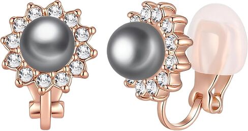 EVEVIC Austrian Crystal Pearl Clip On Earrings for Women Non Pierced Earings 14K Gold Plated Hypoallergenic Jewelry in Saudi Arabia