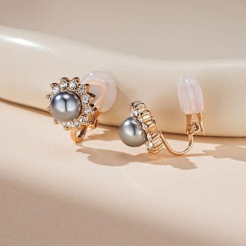 EVEVIC Austrian Crystal Pearl Clip On Earrings for Women Non Pierced Earings 14K Gold Plated Hypoallergenic Jewelry in Saudi Arabia
