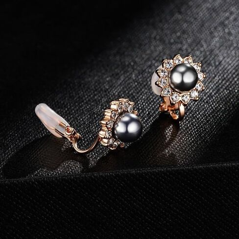 EVEVIC Austrian Crystal Pearl Clip On Earrings for Women Non Pierced Earings 14K Gold Plated Hypoallergenic Jewelry in Saudi Arabia