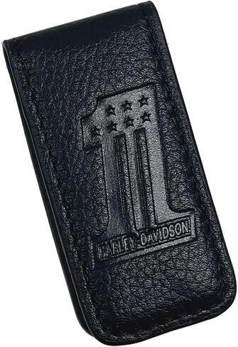 Harley -Davidson Men's #1 Logo Leather Magnetic Money Clip - Solid Black in Kuwait