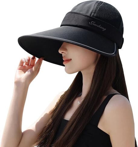 Zip-Off مرنة الظهر Extra Wide Brim Visor UV حماية الشبكة شمس قبعة النساء الجولف in Kuwait
