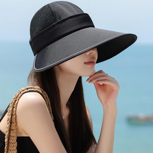 Zip-Off مرنة الظهر Extra Wide Brim Visor UV حماية الشبكة شمس قبعة النساء الجولف in Kuwait