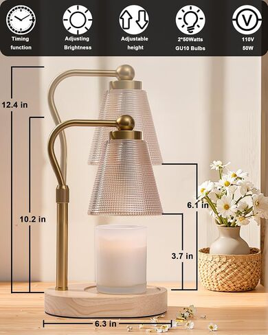 Candle Warmer Lamp with Timer, Dimmer, Adjustable Height, 2 Replacement Bulbs, Electric Candle Warmer for Jar Candles, Decorative Candle Lamps (Gold) in Saudi Arabia