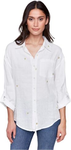 Linen Blend Tunic Blouse with Embroidered Hearts Style 4444R in Saudi Arabia