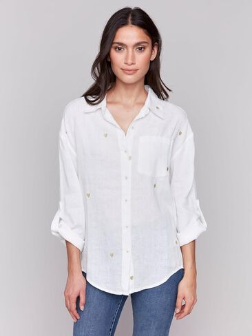 Linen Blend Tunic Blouse with Embroidered Hearts Style 4444R in Saudi Arabia