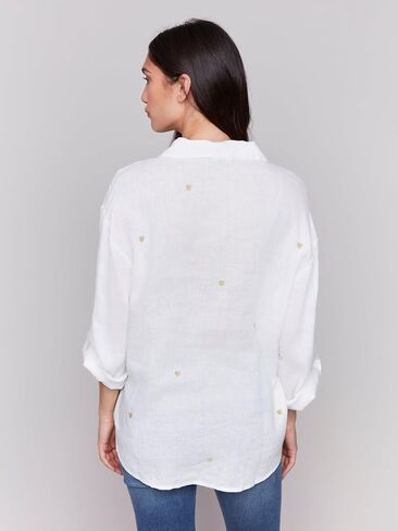 Linen Blend Tunic Blouse with Embroidered Hearts Style 4444R in Saudi Arabia