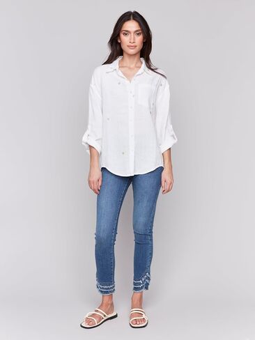 Linen Blend Tunic Blouse with Embroidered Hearts Style 4444R in Saudi Arabia