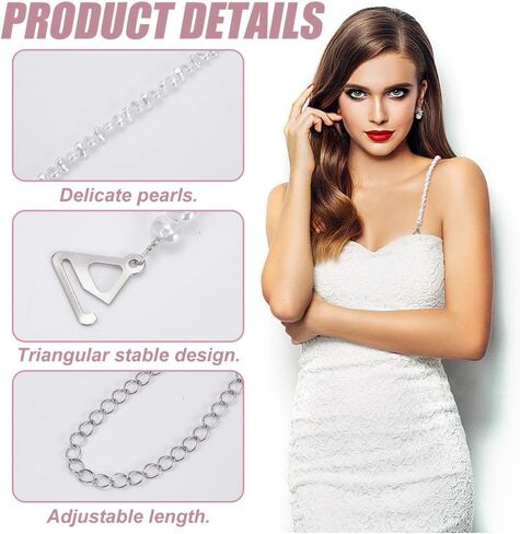 PLIGREAT 2 Pairs Pearl Bra Shoulder Straps, Adjustable Bra Shoulder Chain for Women, 45 cm/18 Inch Detachable Rhinestones Bras Strap for Wedding Dress Prom in Saudi Arabia