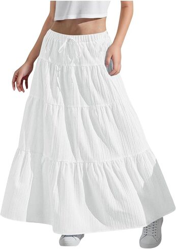 Girls Maxi Skirt Boho غير الرسمي متدرج عالي الخصر خط تنورة طويلة تتدفق الأطفال الصيف الصيف أرجوحة الطول تنانير الرباط in Saudi Arabia