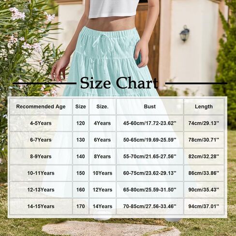 Girls Maxi Skirt Boho غير الرسمي متدرج عالي الخصر خط تنورة طويلة تتدفق الأطفال الصيف الصيف أرجوحة الطول تنانير الرباط in Saudi Arabia