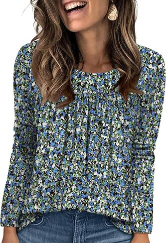 WIHOLL Long Sleeve Shirts for Women Pleated Fall Tops Crewneck Casual Tunic Tops to Wear with Leggings Fashion Clothing in Saudi Arabia