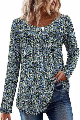 WIHOLL Long Sleeve Shirts for Women Pleated Fall Tops Crewneck Casual Tunic Tops to Wear with Leggings Fashion Clothing in Saudi Arabia