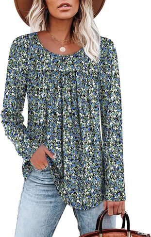 WIHOLL Long Sleeve Shirts for Women Pleated Fall Tops Crewneck Casual Tunic Tops to Wear with Leggings Fashion Clothing in Saudi Arabia