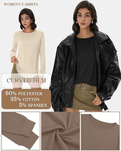 Huukeay 4 Pack Womens Long Sleeve Shirts Loose Fit Cotton Tunic Tops Crew Neck Curved Hem Basic Casual Layering Shirts in Saudi Arabia