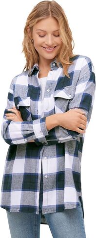 ellos Plus Size Plaid Button-Front Flannel Tunic in Saudi Arabia