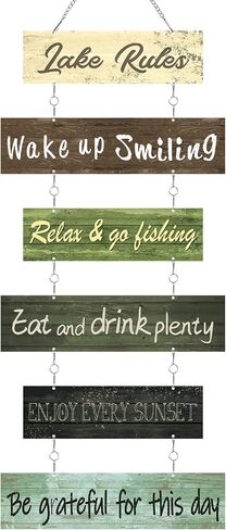 Hotop Lake Rule Wall Signs Lake House Decor Rustic Vintage Wall Art Lake House Gifts Metal Sign Lakeside Hanging Lake Life Decor for Kitchen Farmhouse Home Decoration in Saudi Arabia