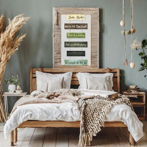 Hotop Lake Rule Wall Signs Lake House Decor Rustic Vintage Wall Art Lake House Gifts Metal Sign Lakeside Hanging Lake Life Decor for Kitchen Farmhouse Home Decoration in Saudi Arabia