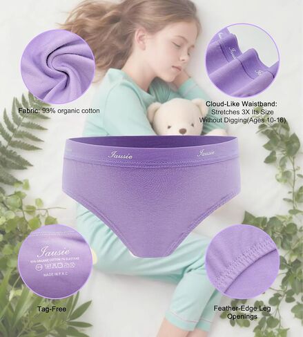 Girls Cotton Underwear 5-Pack | Organic Briefs with Tag-Free Soft Waistband for Teens 10-16 Years (Sizes 10-16) in Kuwait