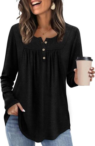 WIHOLL Long Sleeve Shirts for Women Fall Outfits 2025 Crewneck Casual Tunic Tops Trendy Blouses Fashion Clothing in Saudi Arabia