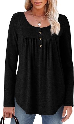 WIHOLL Long Sleeve Shirts for Women Fall Outfits 2025 Crewneck Casual Tunic Tops Trendy Blouses Fashion Clothing in Saudi Arabia
