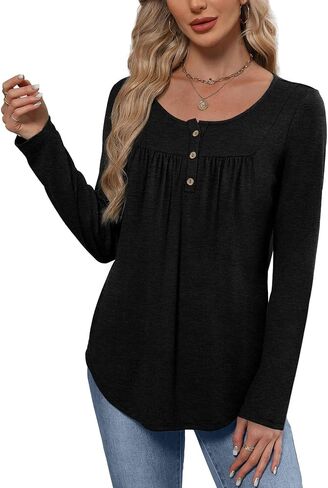 WIHOLL Long Sleeve Shirts for Women Fall Outfits 2025 Crewneck Casual Tunic Tops Trendy Blouses Fashion Clothing in Saudi Arabia