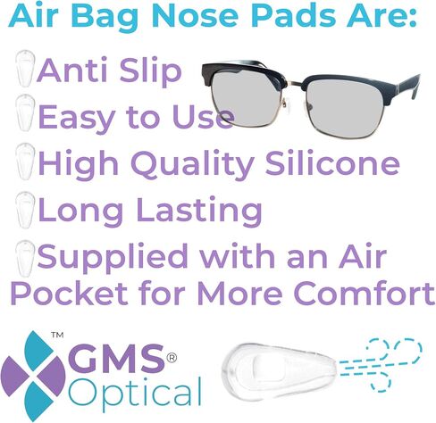 GMS Optical 2.8mm Extra-Thick/13mm Short Length - Slide-in Air Bag Tear Drop Nose Pads, Super Soft Silicone Eyeglass Nose Pads to Keep Glasses from Sliding, for Glasses Nose pad Replacement (5 Pair) in Saudi Arabia