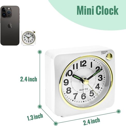 Small Battery Analog Travel Alarm Clock, Retro Clocks for Bedrooms Bedside, Clock for Kids Seniors, Slient with No Ticking, Backlight On Demand, Snooze, Ascending Alarm,Mint in Kuwait