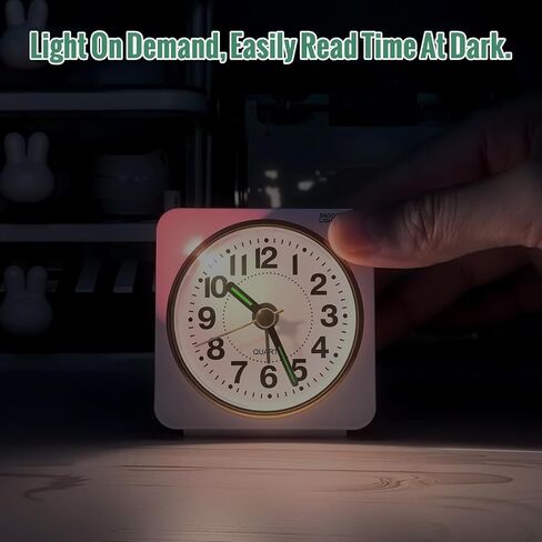 Small Battery Analog Travel Alarm Clock, Retro Clocks for Bedrooms Bedside, Clock for Kids Seniors, Slient with No Ticking, Backlight On Demand, Snooze, Ascending Alarm,Mint in Kuwait