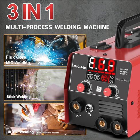 ماكينة لحام MIG 150 أمبير، جهد مزدوج 110 فولت/220 فولت، آلة لحام محمولة 3 في 1 لآلة لحام MIG الأساسية الجريان / لحام TIG/العصا مع عاكس IGBT متآزر، آلة لحام للمنزل DIY، الهاوي in Kuwait