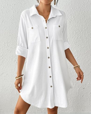 Bsubseach Terry Cloth Swim Cover Up for Women Cotton Bathing Suit Coverup Button Down Beach Shirt Robes with Pockets in Saudi Arabia