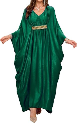 Bsubseach Kaftan Dresses for Women Solid Color V Neck Batwing Sleeve Caftan Dress Satin Plus Size Maxi Beach Cover Up in Saudi Arabia