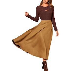 CUPSHE Women's Midi Skirts A Line Suede Skirt Dressy High Waisted Long Skirt with Pockets Casual Winter Fall Vacation Outfits in Saudi Arabia