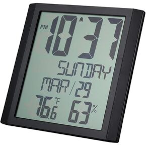 Sosoport 1Pc Digital Wall Clock with Temperature and Humidity Display Compact Hanging Clock for Home Use Alarm Function Battery Not Included Modern Black Design in Saudi Arabia