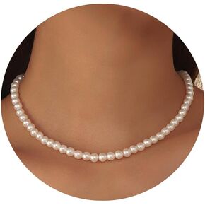 Pearl Choker Necklaces for Women - 4MM 6MM 8MM White/Pink Pearl Necklace Dainty Wedding Bridesmaid Bridal Jewelry Gifts in Saudi Arabia