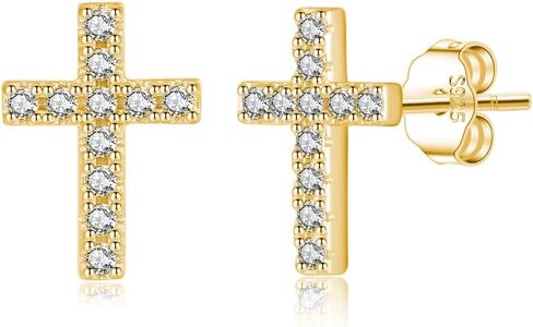 Sluynz Solid 925 Sterling Silver Cross Arrings stud for Women Teens Small Cz Stud أقراط in Saudi Arabia