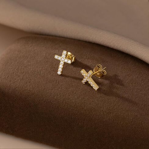 Sluynz Solid 925 Sterling Silver Cross Arrings stud for Women Teens Small Cz Stud أقراط in Saudi Arabia