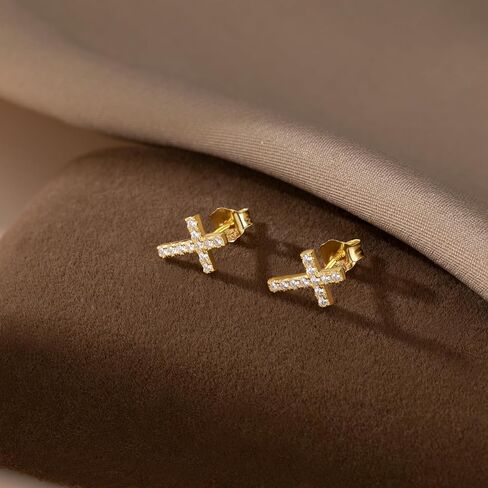 Sluynz Solid 925 Sterling Silver Cross Arrings stud for Women Teens Small Cz Stud أقراط in Saudi Arabia