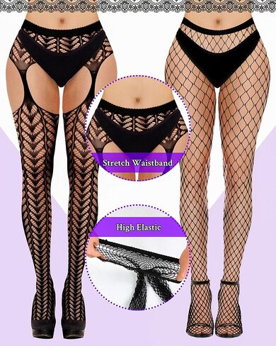 Geyoga 6 Pairs Women Fishnet Stockings Thigh High Garter Suspender Pantyhose Lingerie Gift in Saudi Arabia