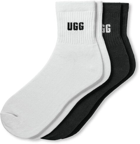 UGG Women's Quinlin Logo Quarter 2 Pack Sock, White/Black, O/S in Saudi Arabia